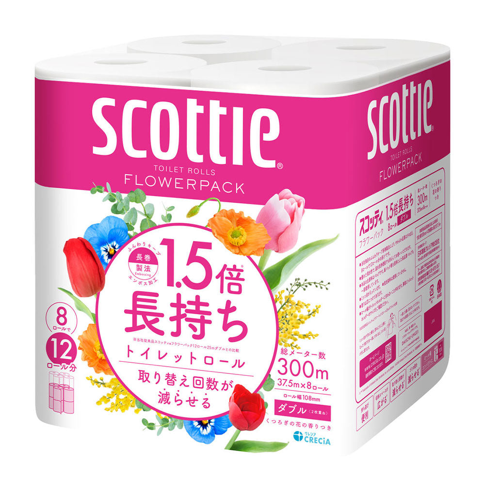 スコッティ フラワーパック 1.5倍長持ち 8ロール シングル / ダブル トイレットペーパー クレシア