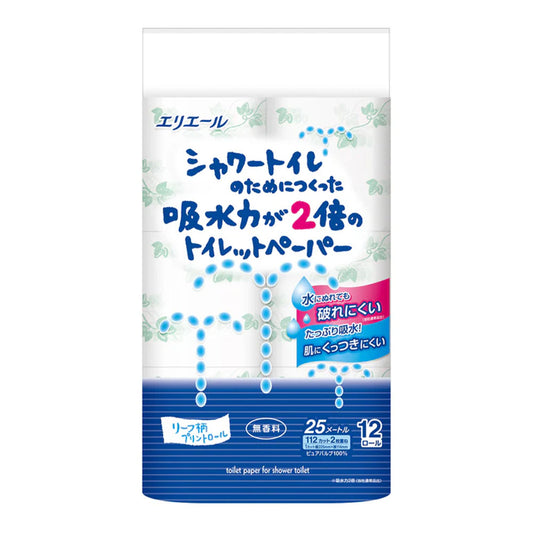 エリエール シャワートイレのためにつくった吸水力が2倍のトイレットペーパー ダブル 12ロール 大王製紙